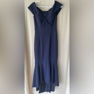 Aqua Blue Off-Shoulder Cap Sleeve Gown